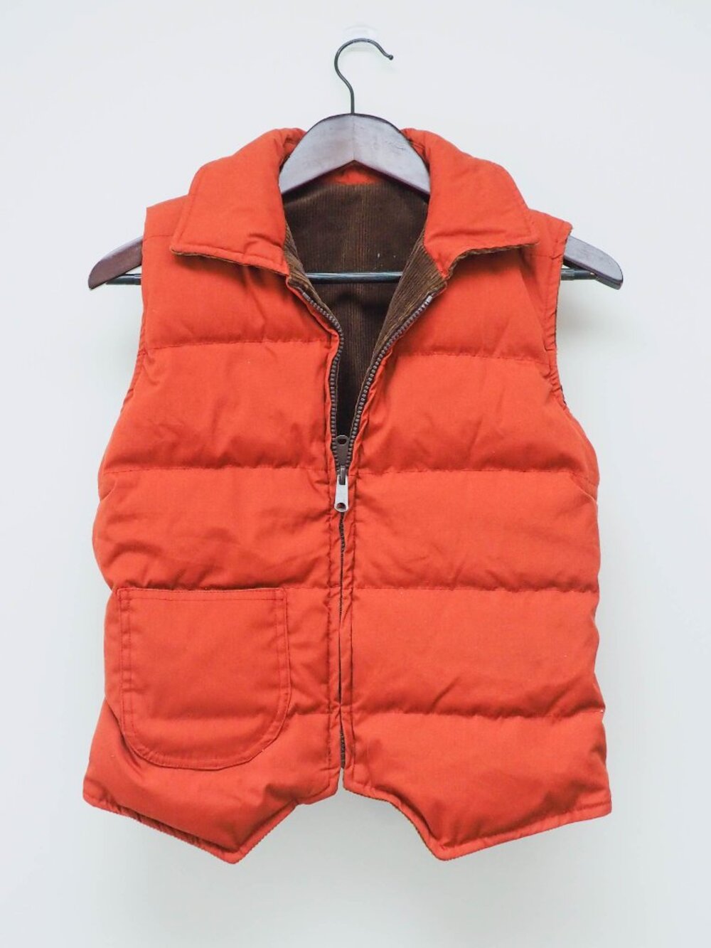 Vtg Eddie Bauer Reversible Down Vest - Small - Orange and Brown Corduroy